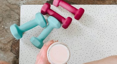 Dumbbells and protein shakes